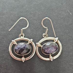 925 Sterling Silver Blue Goldstone Earrings